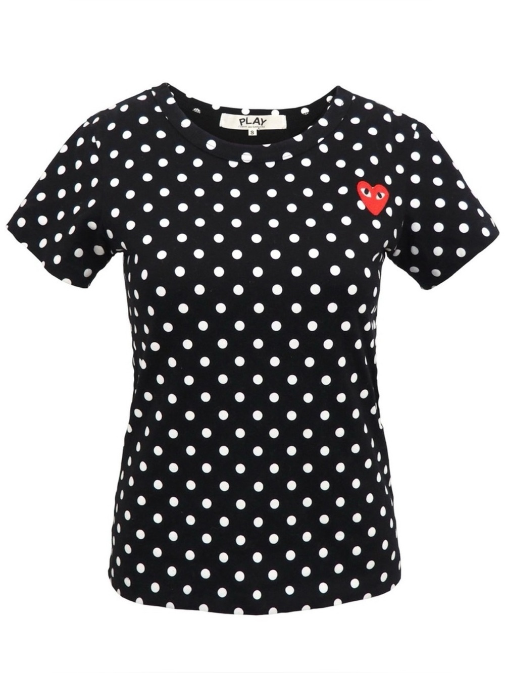 $200. Comme Des Garcons PLAY Black And White Polka Dot Heart Tee Sz:S Exc. Cond!